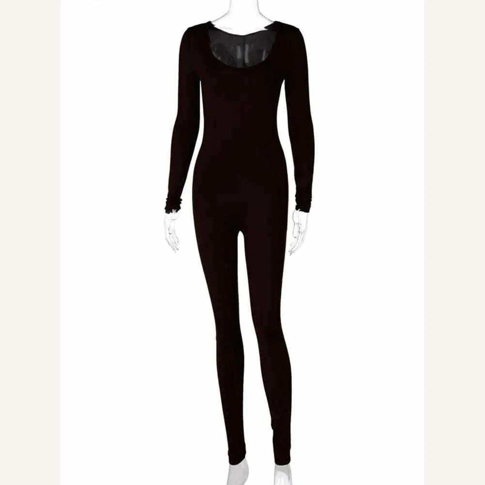Hugcitar 2023 Long Sleeve Slash Neck Skinny Solid Stretchy Bodycon Jumpsuits Autumn Winter Women Fashion Streetwear Outfits Romp - Image 6