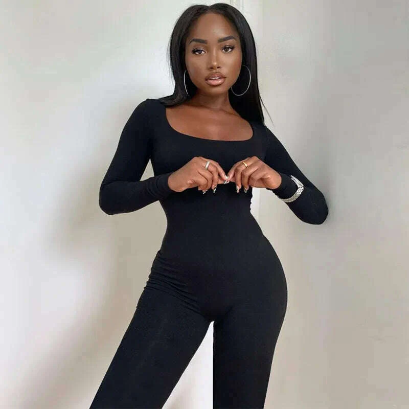 Hugcitar 2023 Long Sleeve Slash Neck Skinny Solid Stretchy Bodycon Jumpsuits Autumn Winter Women Fashion Streetwear Outfits Romp - Image 7