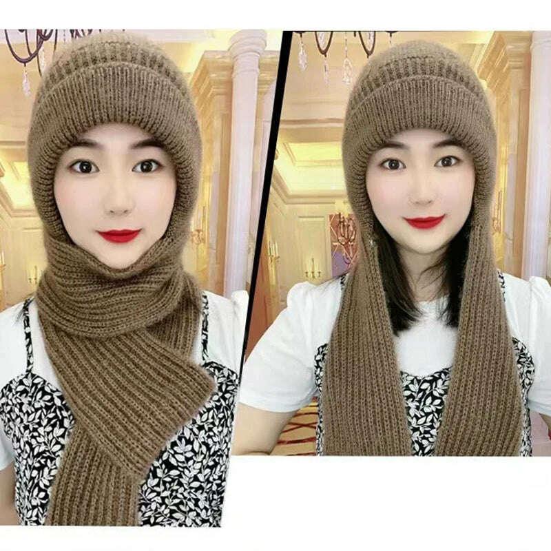 Integrated Ear Protection Windproof Cap Scarf Knitting Thick Warm Ear Guard Hat Winter Siamese Windproof Hat Scarf Set - Image 7