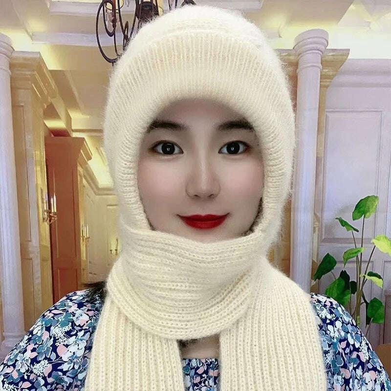 Integrated Ear Protection Windproof Cap Scarf Knitting Thick Warm Ear Guard Hat Winter Siamese Windproof Hat Scarf Set - Image 9