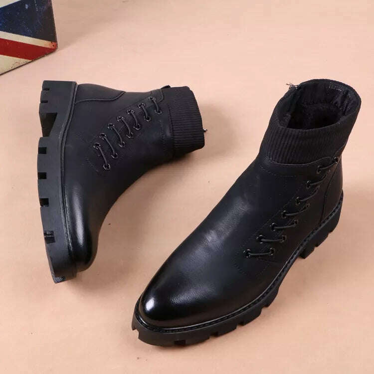 italian brand designer mens leisure cowboy boots natural leather platform shoes black autumn winter ankle boot short botas male - Image 12