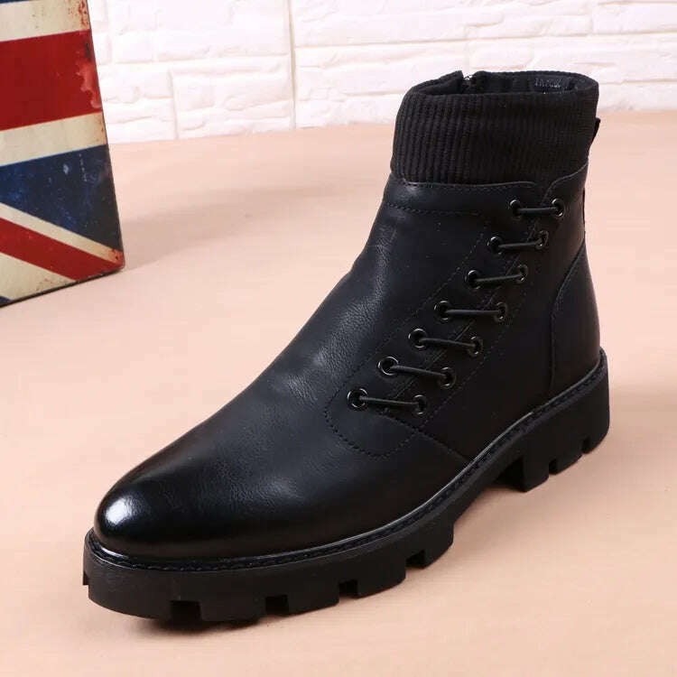 italian brand designer mens leisure cowboy boots natural leather platform shoes black autumn winter ankle boot short botas male - Image 13