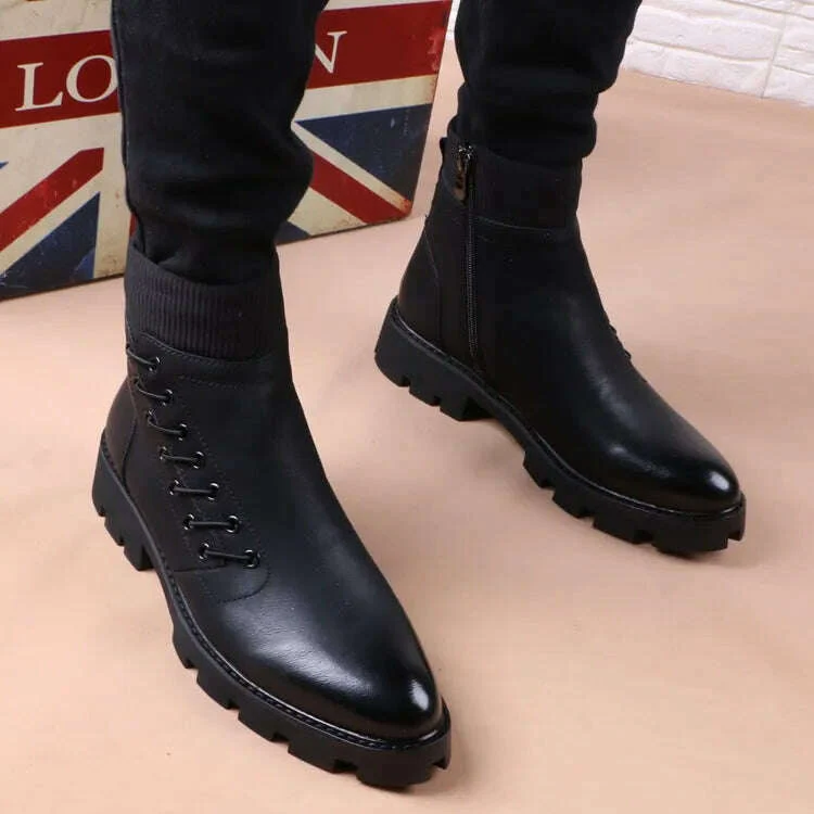 italian brand designer mens leisure cowboy boots natural leather platform shoes black autumn winter ankle boot short botas male - Image 3