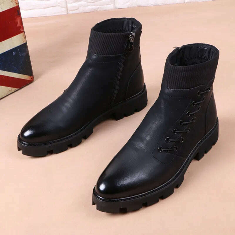 italian brand designer mens leisure cowboy boots natural leather platform shoes black autumn winter ankle boot short botas male - Image 6