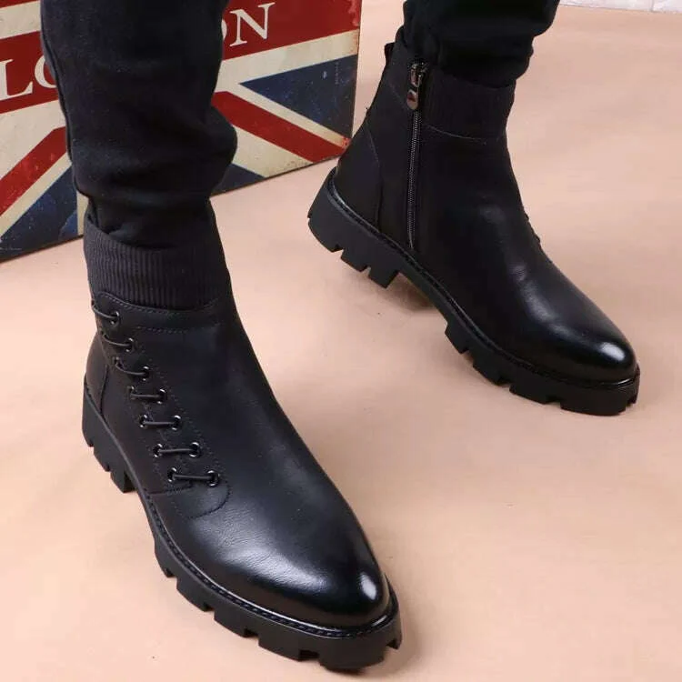 italian brand designer mens leisure cowboy boots natural leather platform shoes black autumn winter ankle boot short botas male - Image 9