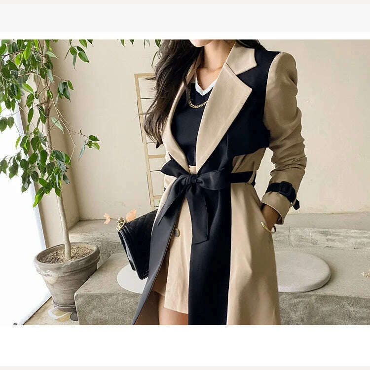 LANMREM Elegant Notched Collar Lady Patchwork Windbreaker Full Sleeve Buttons Belted Women Long Trench Coats 2023 Winter 2W1922 - Image 11