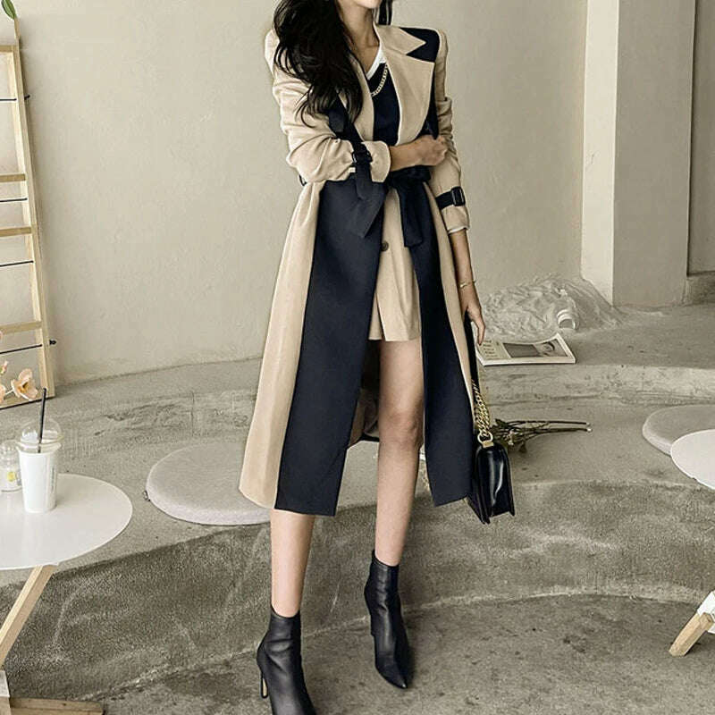 LANMREM Elegant Notched Collar Lady Patchwork Windbreaker Full Sleeve Buttons Belted Women Long Trench Coats 2023 Winter 2W1922 - Image 4