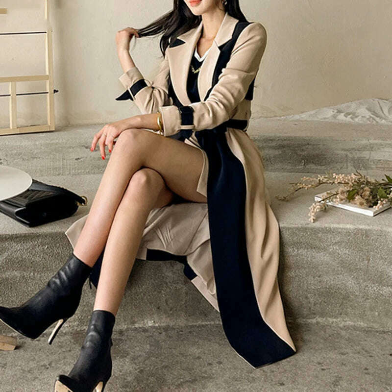 LANMREM Elegant Notched Collar Lady Patchwork Windbreaker Full Sleeve Buttons Belted Women Long Trench Coats 2023 Winter 2W1922 - Image 5