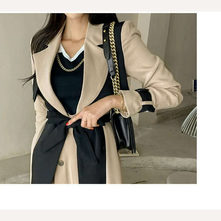 LANMREM Elegant Notched Collar Lady Patchwork Windbreaker Full Sleeve Buttons Belted Women Long Trench Coats 2023 Winter 2W1922 - Image 8