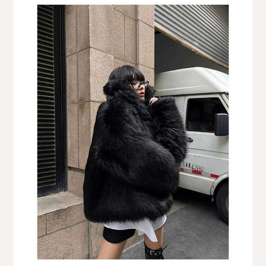 Lautaro Winter Cool Oversized Casual Soft Thick Warm Black Hariy Shaggy Faux Fur Coat Women Turn-down Collar Fluffy Jacket 2023 - Image 16