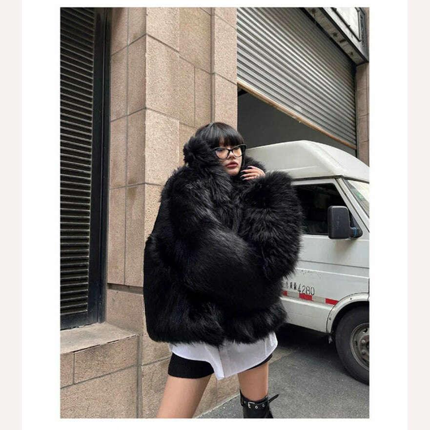 Lautaro Winter Cool Oversized Casual Soft Thick Warm Black Hariy Shaggy Faux Fur Coat Women Turn-down Collar Fluffy Jacket 2023 - Image 17