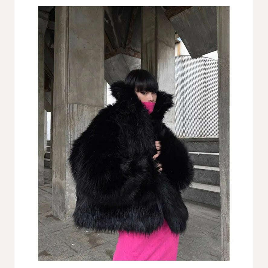 Lautaro Winter Cool Oversized Casual Soft Thick Warm Black Hariy Shaggy Faux Fur Coat Women Turn-down Collar Fluffy Jacket 2023 - Image 18