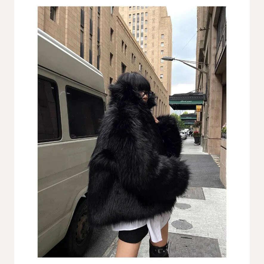 Lautaro Winter Cool Oversized Casual Soft Thick Warm Black Hariy Shaggy Faux Fur Coat Women Turn-down Collar Fluffy Jacket 2023 - Image 19