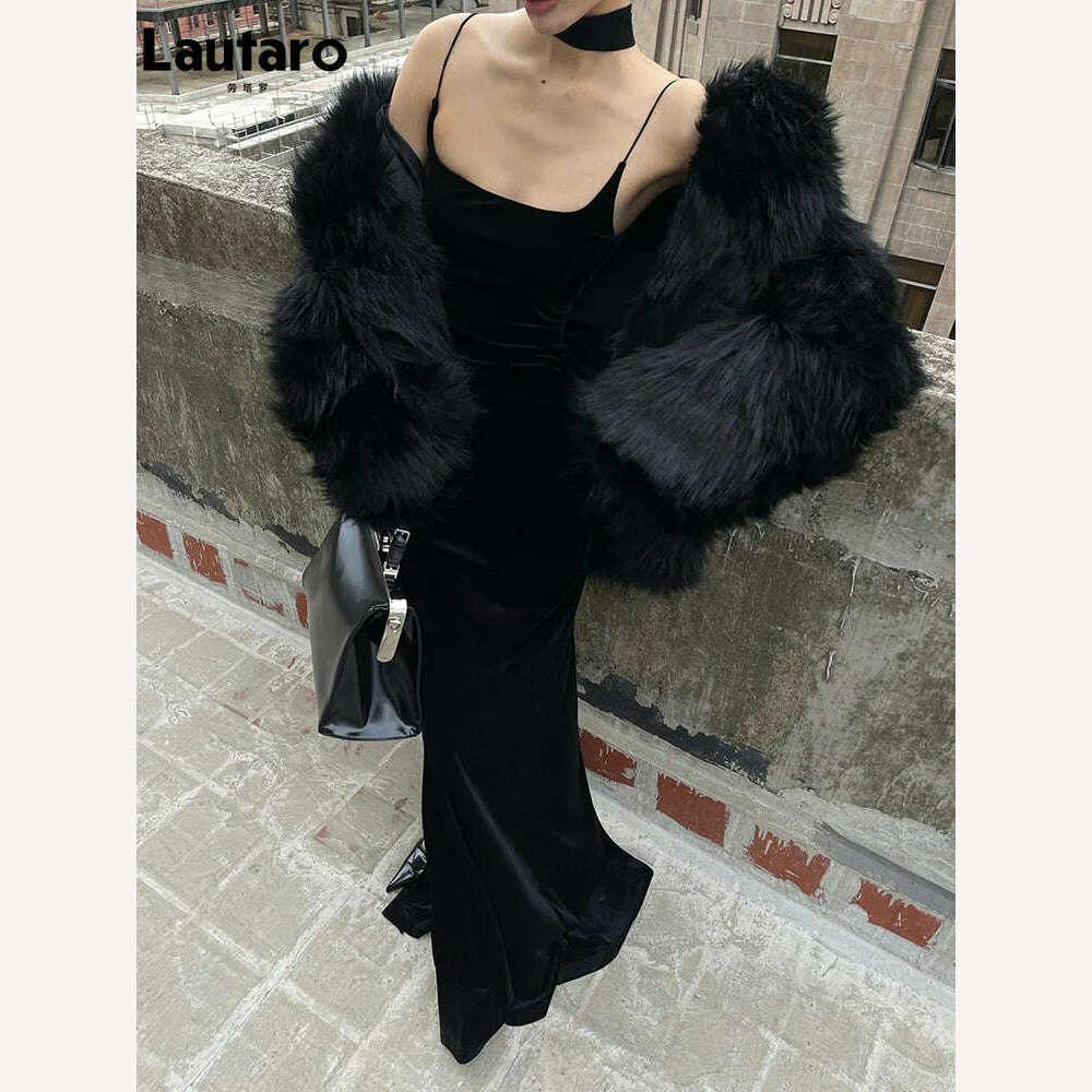 Lautaro Winter Cool Oversized Casual Soft Thick Warm Black Hariy Shaggy Faux Fur Coat Women Turn-down Collar Fluffy Jacket 2023 - Image 5