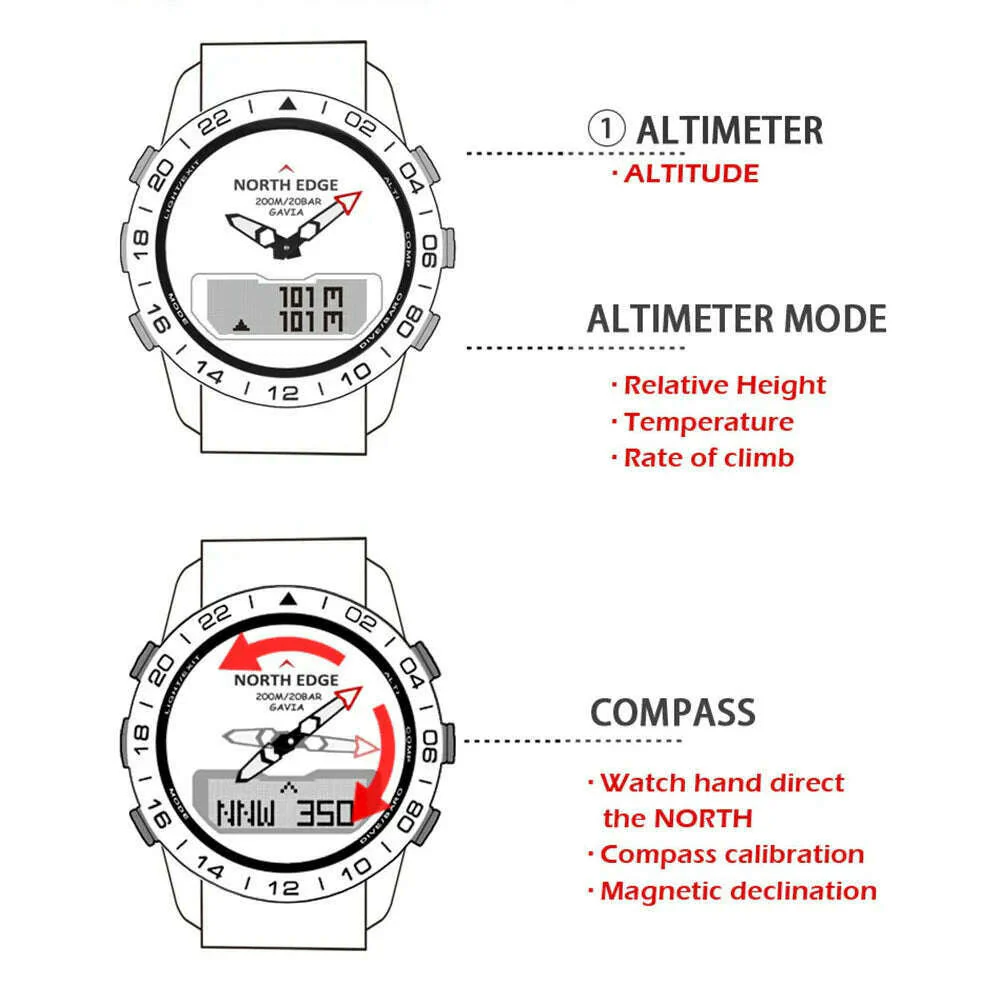 Men Dive Sports Digital watch Mens Watches Military Army Luxury Full Steel Business Waterproof 200m Altimeter Compass NORTH EDGE - Image 11