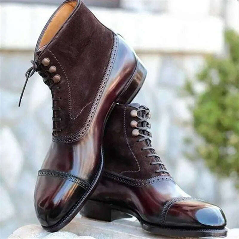 Men Short Boots Brown Bullock Flock Lace-up Square Toe Handmade Business Ankle Shoes for Men with Free Shipping Zapatos Hombre - Image 10