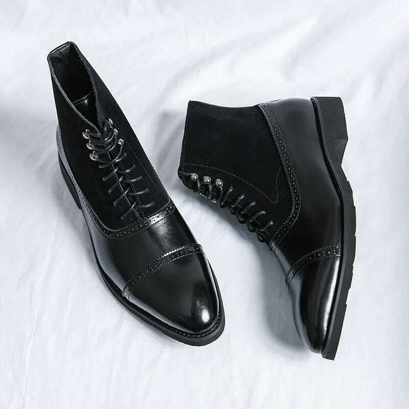 Men Short Boots Brown Bullock Flock Lace-up Square Toe Handmade Business Ankle Shoes for Men with Free Shipping Zapatos Hombre - Image 3