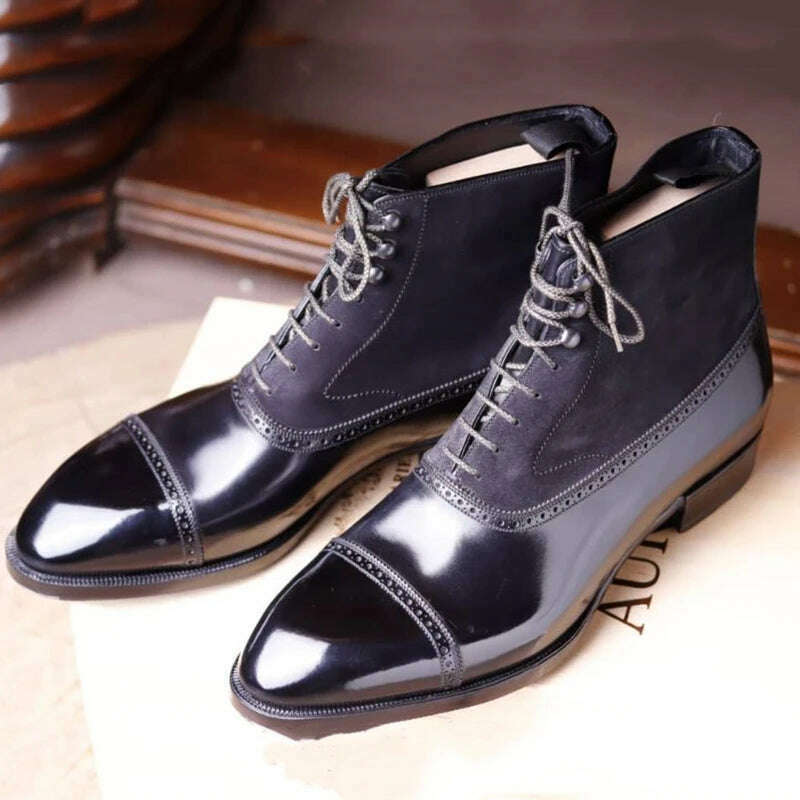 Men Short Boots Brown Bullock Flock Lace-up Square Toe Handmade Business Ankle Shoes for Men with Free Shipping Zapatos Hombre - Image 8