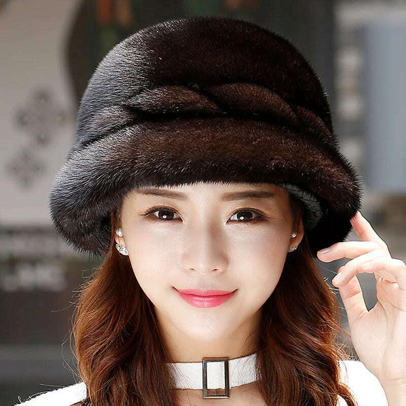 Mink Fur Hats Whole Mink Fur Cap Real Natural Mink Fur Ear Protection Fisherman Hat Female Fashion Warm Hat For Woman - Image 3
