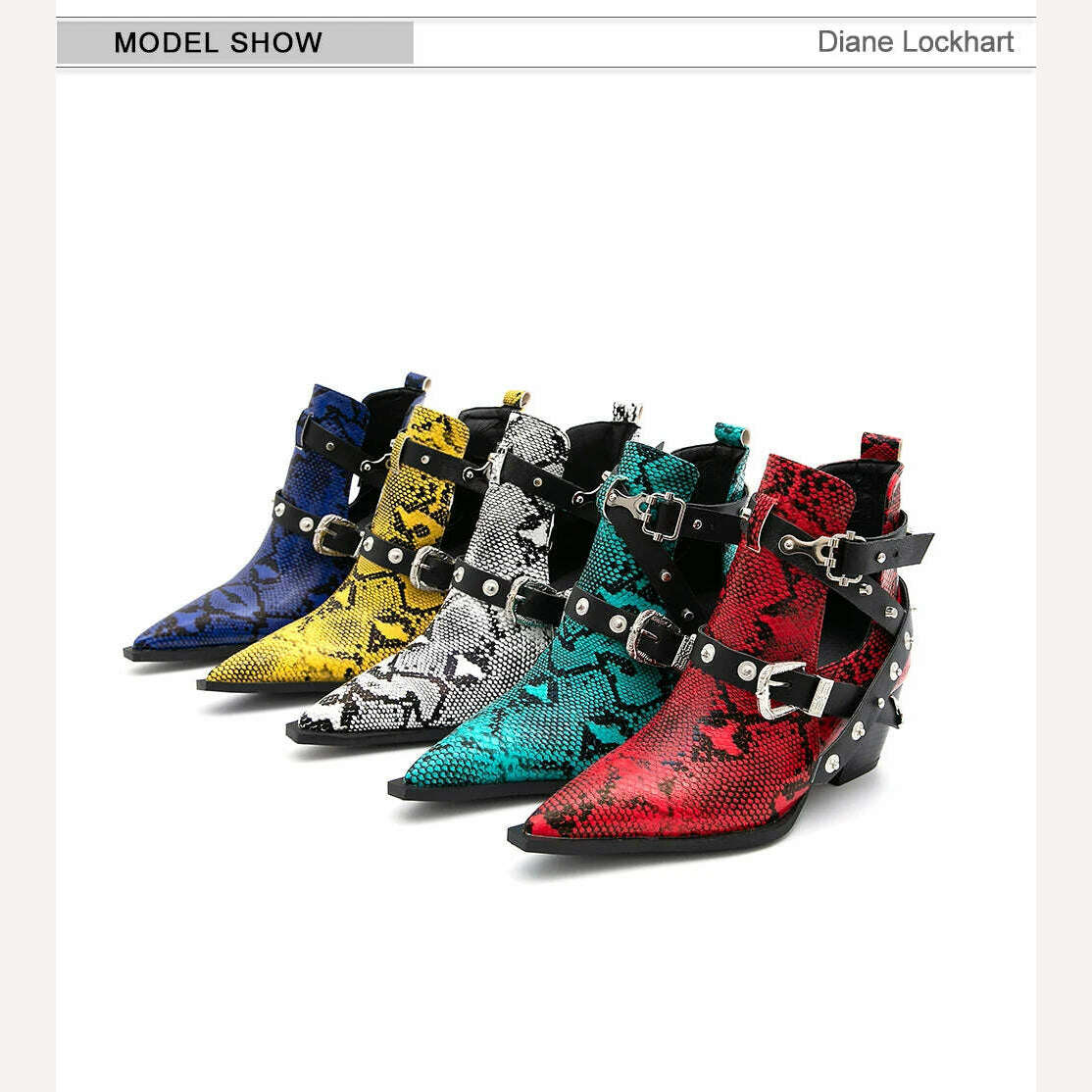 Motorcycle Western Cowboy Boots Women Snake PU Leather Short Cossacks High Heels Pointed Cowgirl Booties Buckle Womens Shoes - Image 17