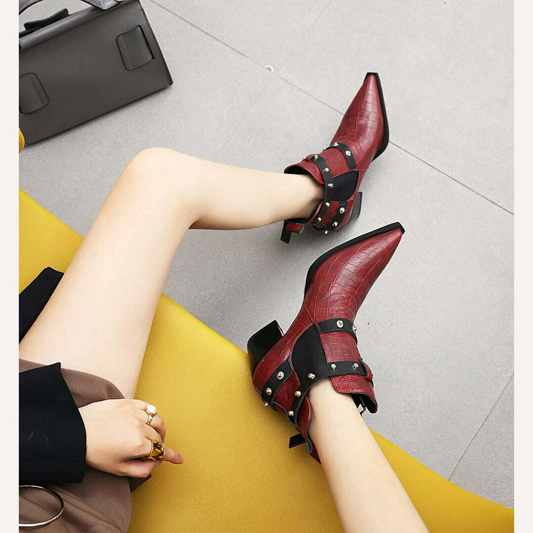 Motorcycle Western Cowboy Boots Women Snake PU Leather Short Cossacks High Heels Pointed Cowgirl Booties Buckle Womens Shoes - Image 25