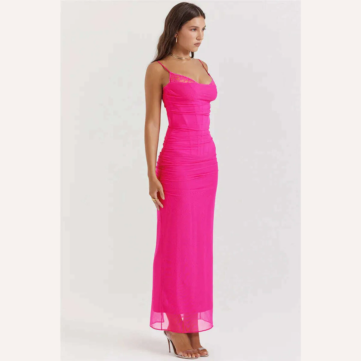 Mozision Elegant Spaghetti Strap Backless Sexy Maxi Dress For Women Fashion Two Layer Mesh Sleeveless Bodycon Club Party Dress - Image 26