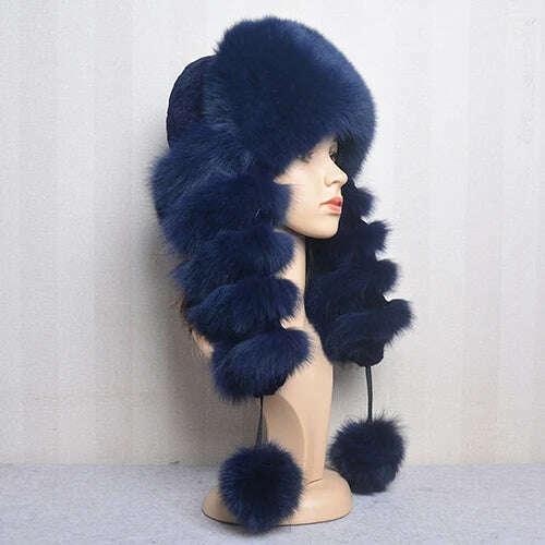 Natural Fox Fur Russian Hat Ushanka Women Winter Warm Fluffy Popular Style Female Tail Cap Fashion Real Fur Hats - Image 10
