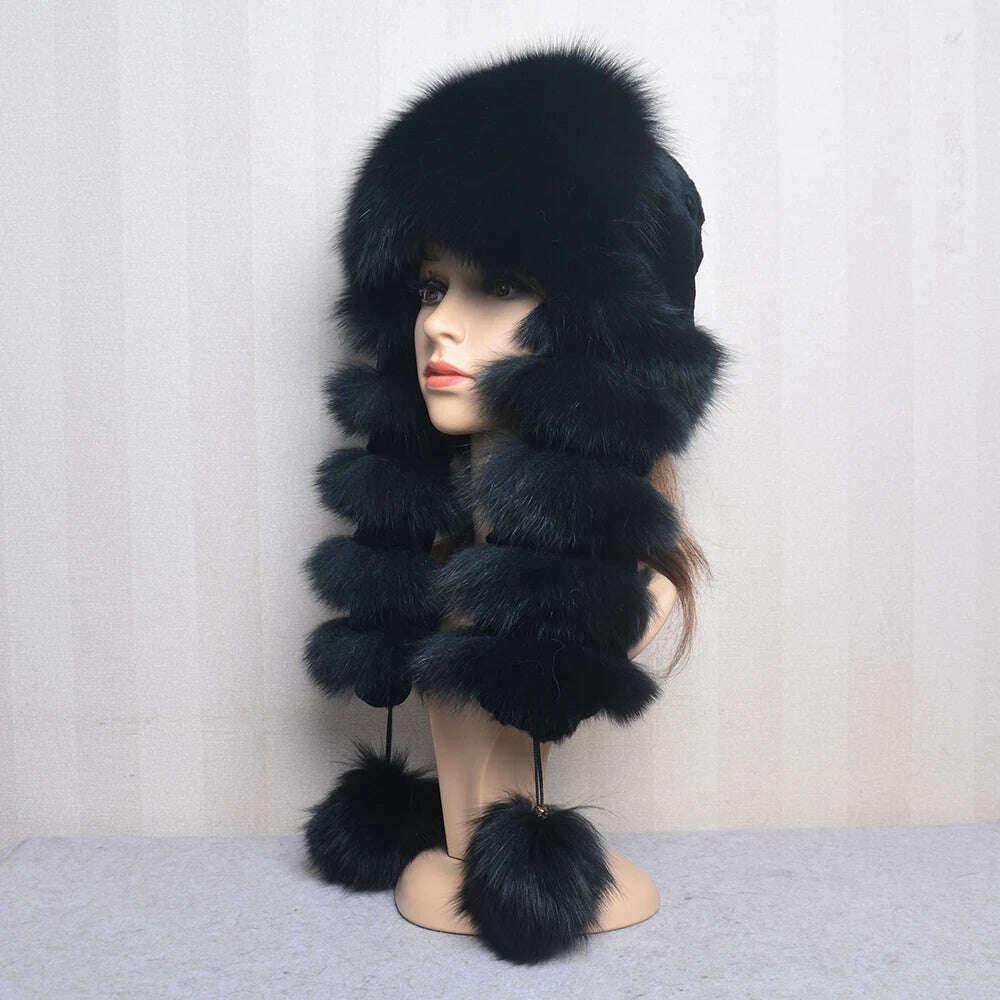 Natural Fox Fur Russian Hat Ushanka Women Winter Warm Fluffy Popular Style Female Tail Cap Fashion Real Fur Hats - Image 5