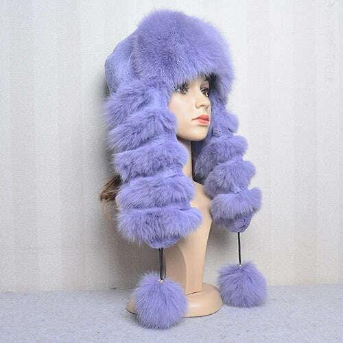 Natural Fox Fur Russian Hat Ushanka Women Winter Warm Fluffy Popular Style Female Tail Cap Fashion Real Fur Hats - Image 8