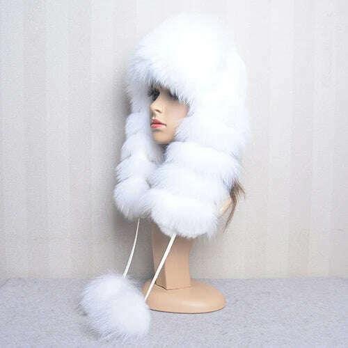 Natural Fox Fur Russian Hat Ushanka Women Winter Warm Fluffy Popular Style Female Tail Cap Fashion Real Fur Hats - Image 9