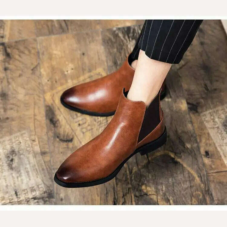 New Brown Chelsea Boots for Men Black Business Handmade Men's Short Boots Round Toe Slip-On Ankle Boots Free Shipping - Image 10