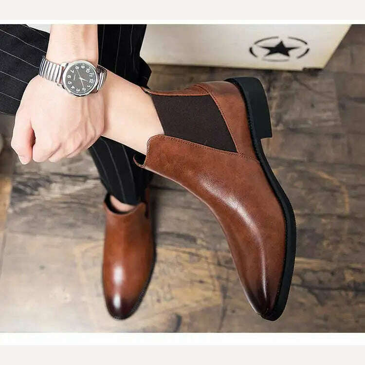 New Brown Chelsea Boots for Men Black Business Handmade Men's Short Boots Round Toe Slip-On Ankle Boots Free Shipping - Image 11
