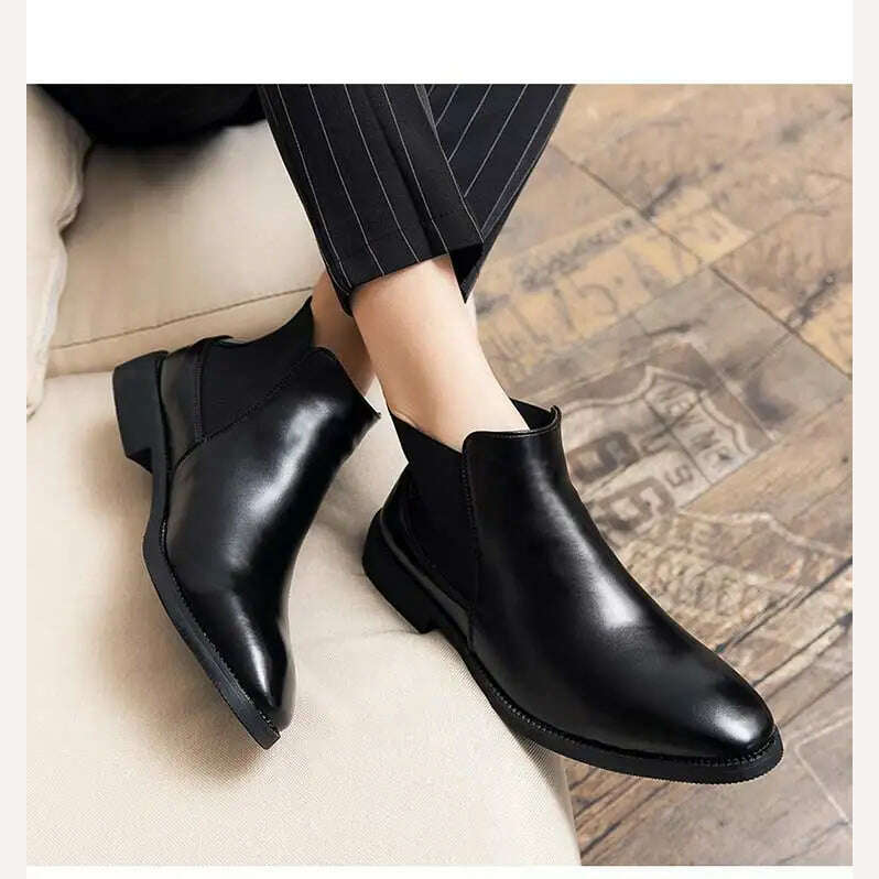 New Brown Chelsea Boots for Men Black Business Handmade Men's Short Boots Round Toe Slip-On Ankle Boots Free Shipping - Image 12