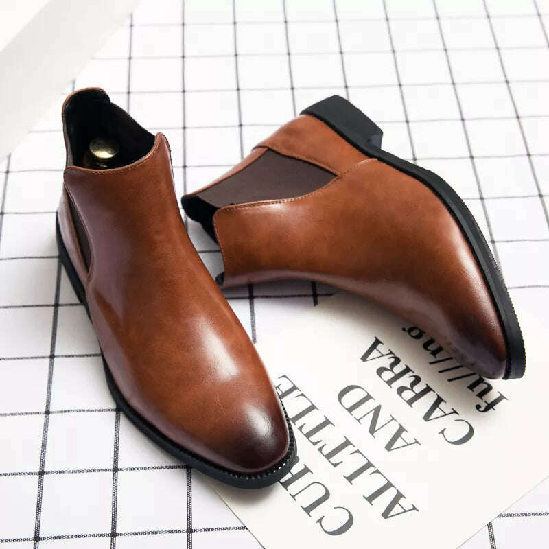 New Brown Chelsea Boots for Men Black Business Handmade Men's Short Boots Round Toe Slip-On Ankle Boots Free Shipping - Image 3