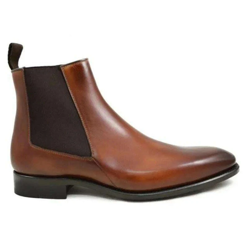 New Brown Chelsea Boots for Men Black Business Handmade Men's Short Boots Round Toe Slip-On Ankle Boots Free Shipping - Image 6