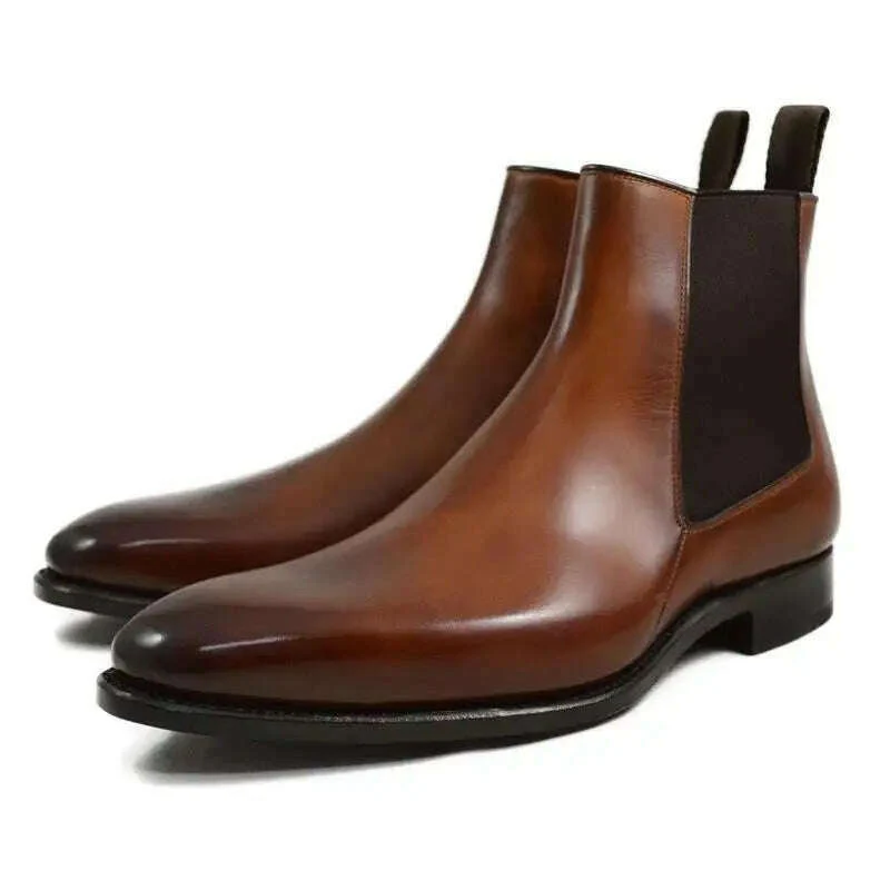 New Brown Chelsea Boots for Men Black Business Handmade Men's Short Boots Round Toe Slip-On Ankle Boots Free Shipping - Image 7