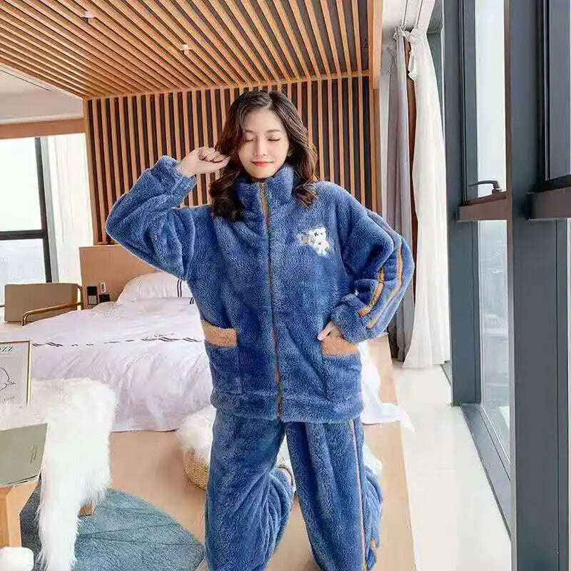 Novelty Pajamas Winter Hooded Thick Flannel Pajamas Set Fat Laides Velvet Nightwear Sweatshirt Warm Kawaii Home Clothes - Image 20