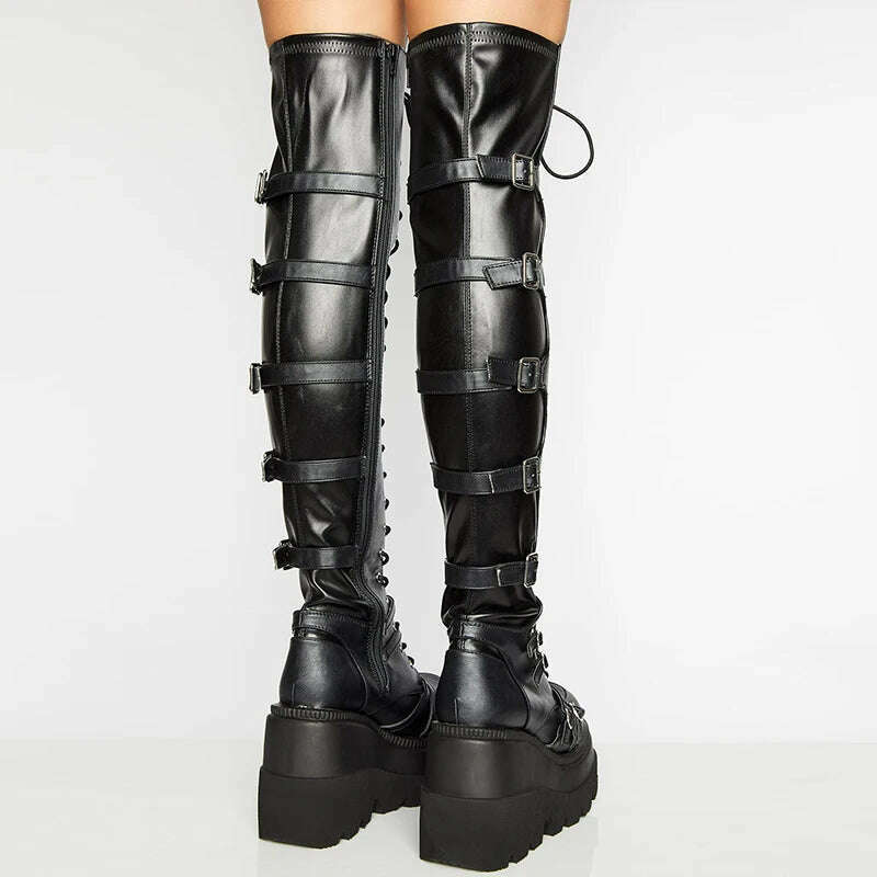 Punk Over-the-knee Boots Women Platform Heels Belt Buckle  Boot Motorcycle Goth Shoe Thigh High Flat Boots Plus Size 42 43 - Image 6