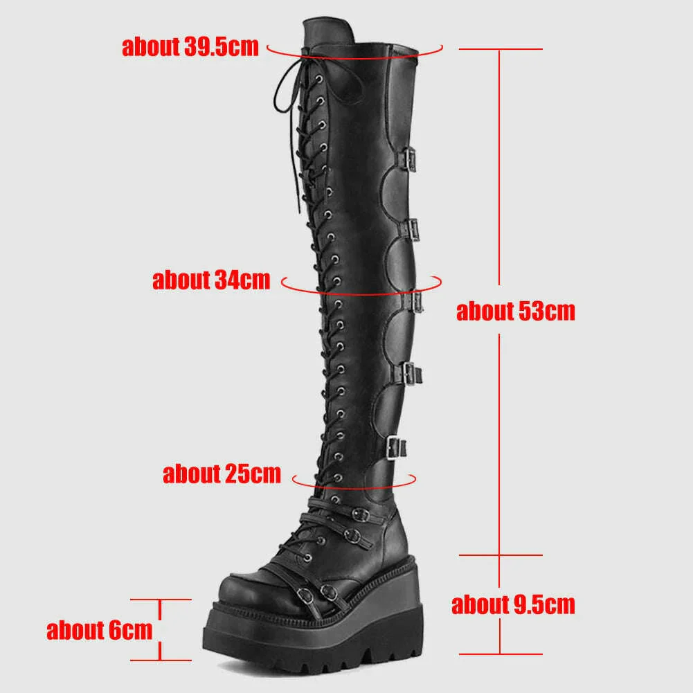 Punk Over-the-knee Boots Women Platform Heels Belt Buckle  Boot Motorcycle Goth Shoe Thigh High Flat Boots Plus Size 42 43 - Image 7
