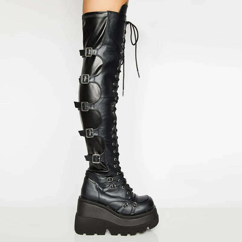 Punk Over-the-knee Boots Women Platform Heels Belt Buckle  Boot Motorcycle Goth Shoe Thigh High Flat Boots Plus Size 42 43 - Image 9
