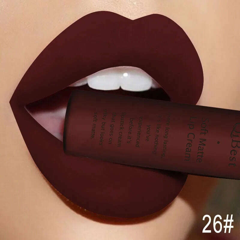 QIBEST Sexy Velvet Matte Lip Gloss Liquid Lipstick Lipgloss Beauty Red Nude Waterproof Long-lasting Lip Stain Makeup For Women - Image 28
