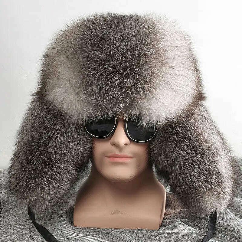 Real Fur 100% Fox Skin Russian Businessmen Pilot Bombers Full Mao Men's hat Ushanka Winter Ear Guard Hat Raccoon Fur Beanie hat - Image 12