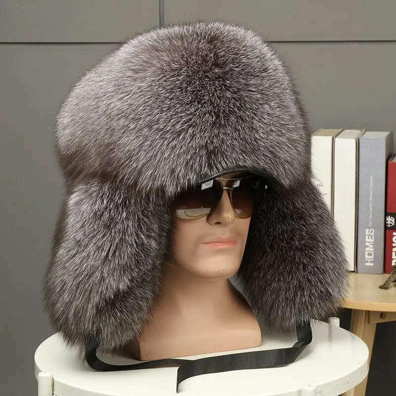 Real Fur 100% Fox Skin Russian Businessmen Pilot Bombers Full Mao Men's hat Ushanka Winter Ear Guard Hat Raccoon Fur Beanie hat - Image 13