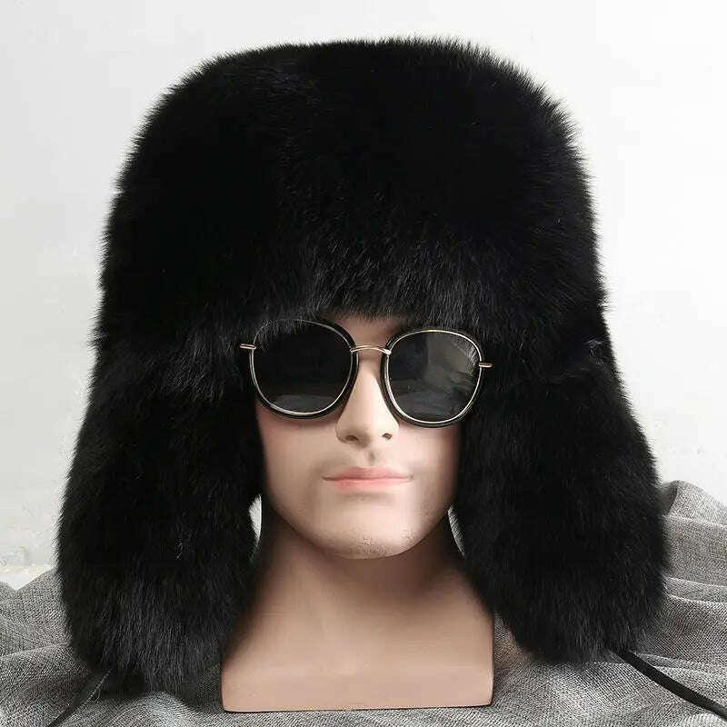 Real Fur 100% Fox Skin Russian Businessmen Pilot Bombers Full Mao Men's hat Ushanka Winter Ear Guard Hat Raccoon Fur Beanie hat - Image 14