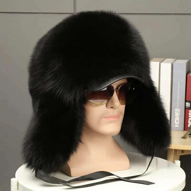 Real Fur 100% Fox Skin Russian Businessmen Pilot Bombers Full Mao Men's hat Ushanka Winter Ear Guard Hat Raccoon Fur Beanie hat - Image 15