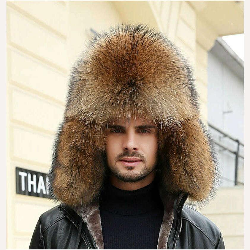 Real Fur 100% Fox Skin Russian Businessmen Pilot Bombers Full Mao Men's hat Ushanka Winter Ear Guard Hat Raccoon Fur Beanie hat - Image 16