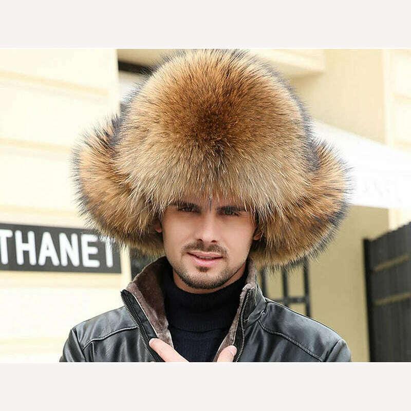 Real Fur 100% Fox Skin Russian Businessmen Pilot Bombers Full Mao Men's hat Ushanka Winter Ear Guard Hat Raccoon Fur Beanie hat - Image 18
