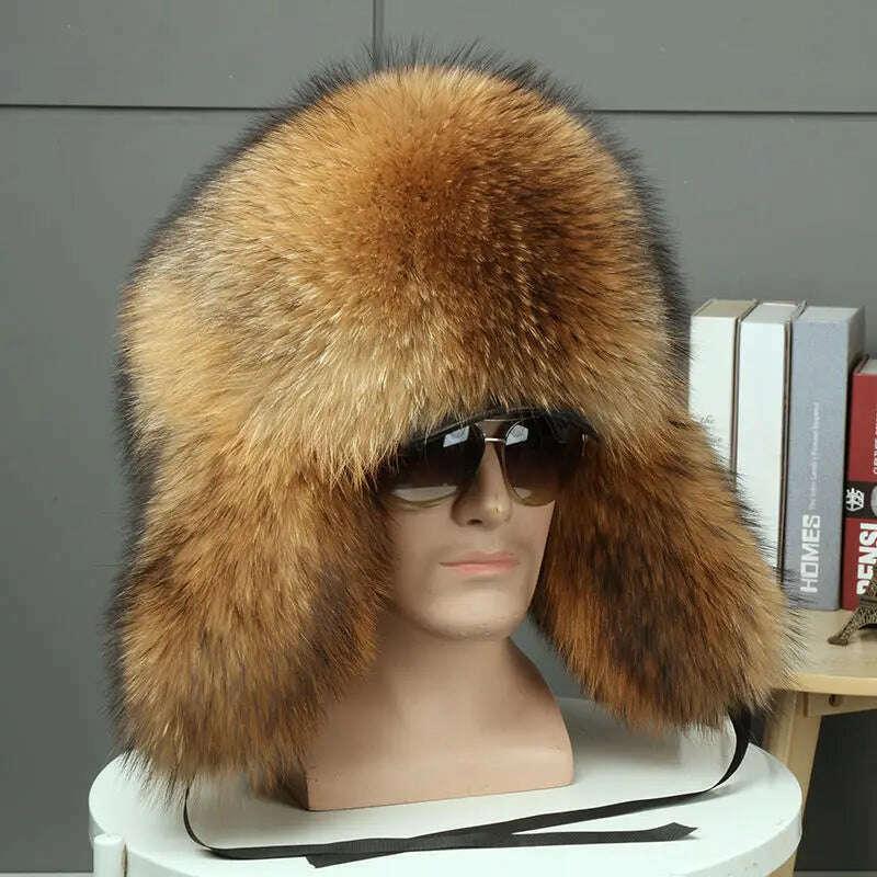 Real Fur 100% Fox Skin Russian Businessmen Pilot Bombers Full Mao Men's hat Ushanka Winter Ear Guard Hat Raccoon Fur Beanie hat - Image 7