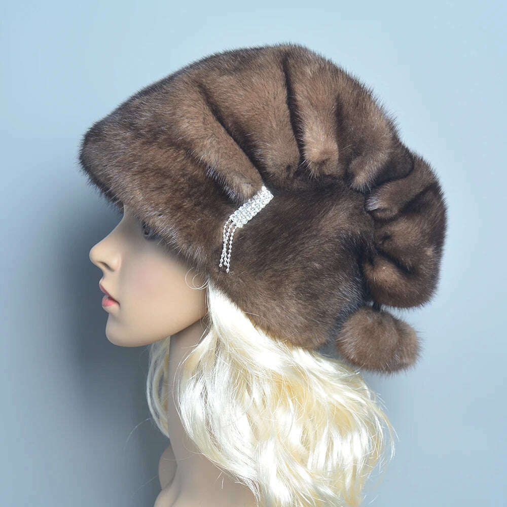 Russian Fur Hat Winter Warm Natural Mink Fur Hats for Women Classic Luxury Caps Earflap Christmas Hat Luxury Lady Real Mink Hat - Image 12