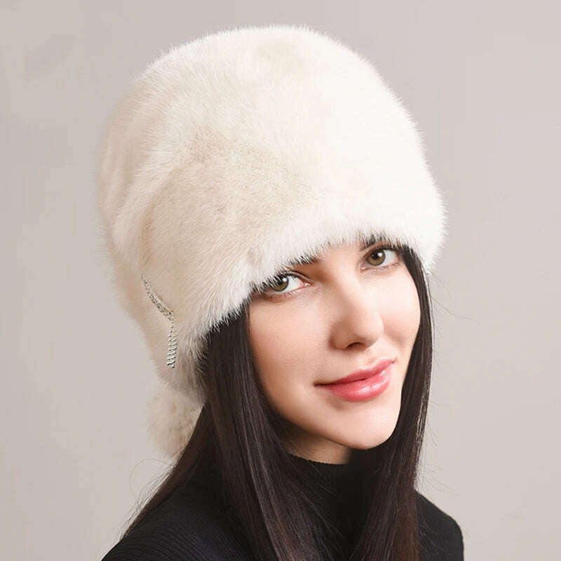 Russian Fur Hat Winter Warm Natural Mink Fur Hats for Women Classic Luxury Caps Earflap Christmas Hat Luxury Lady Real Mink Hat - Image 17
